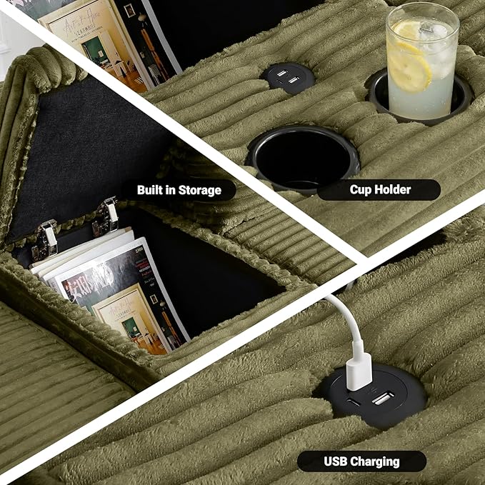 150 Inch Modular Sectional Sofa Couch Oversized Modern Cloud Couch for Living Room U Shape Couches with 2 Ottomans USB Ports and Cup Holders Green Corduroy Boneless Sofas Sofa in a Box