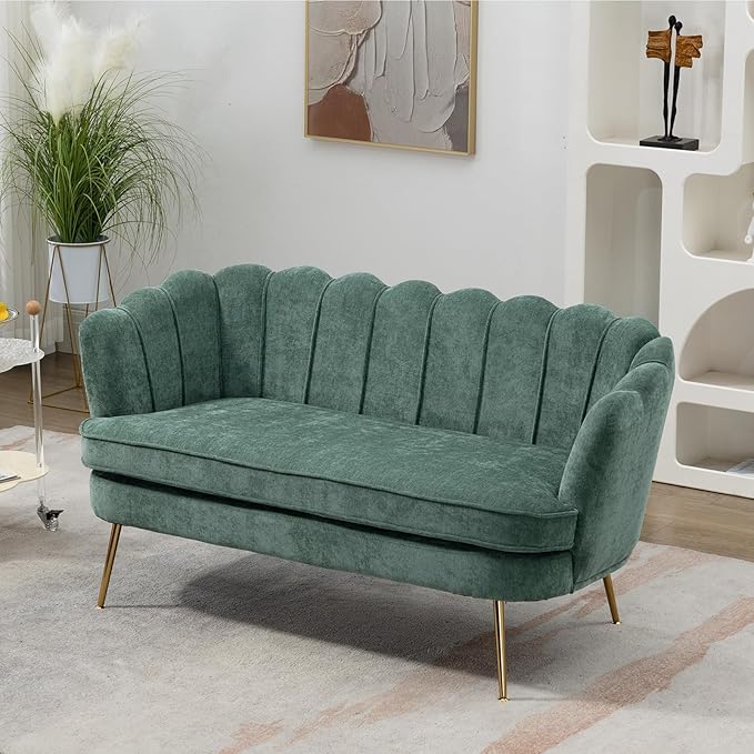 Chifee &amp Vingol Upholstered Small Loveseat for Small Space with Golden LegsGreen