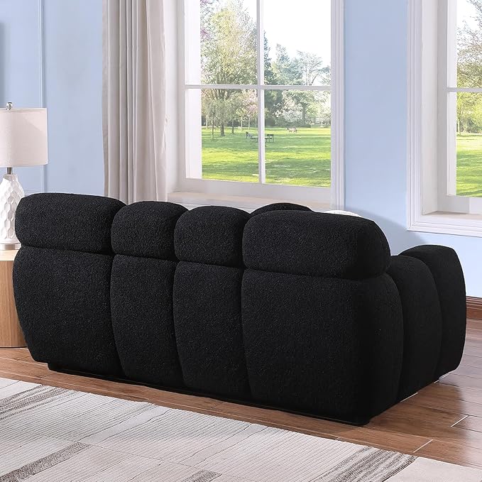 Boucle Sofa for Living Room Cloud Couch with Solid Eucalyptus Frame &amp Cloud Pillow Mid Century Modern Couch for Office Living Room Coffee Room (Black 65-Loveseat)