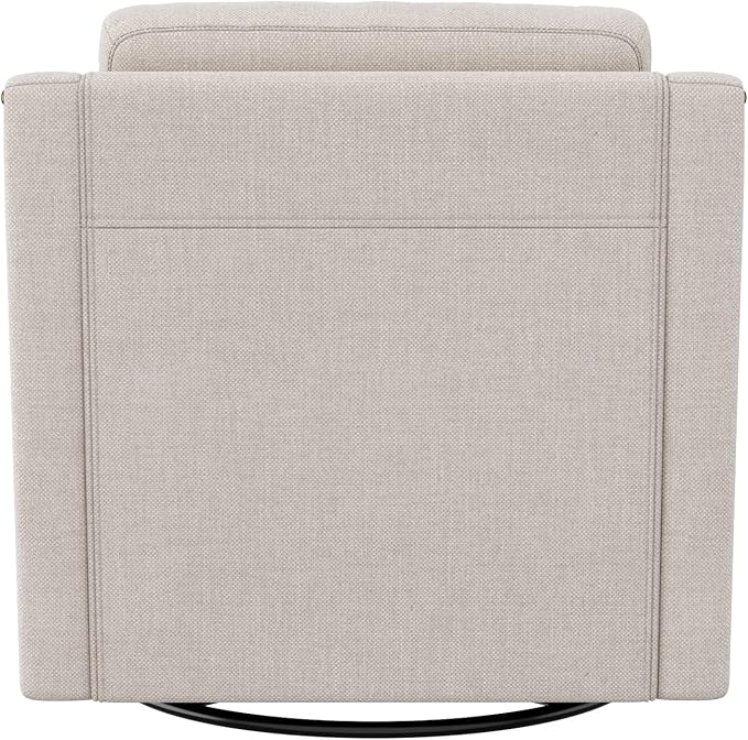 Swivel Accent Chair Modern Comfy Linen Upholstered Barrel Armchair with Nailhead Decor and Metal Base Soft Oversized Round Swivel Chair for Living Room Bedroom Club (1 Beige)
