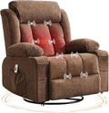 Oversized Swivel Rocker Recliner Chair with Heat &amp Massage 3-Position Adjustable Nursery Recliner for Adults Dual Cup Holders Side Pockets USB Charging Ports Brown