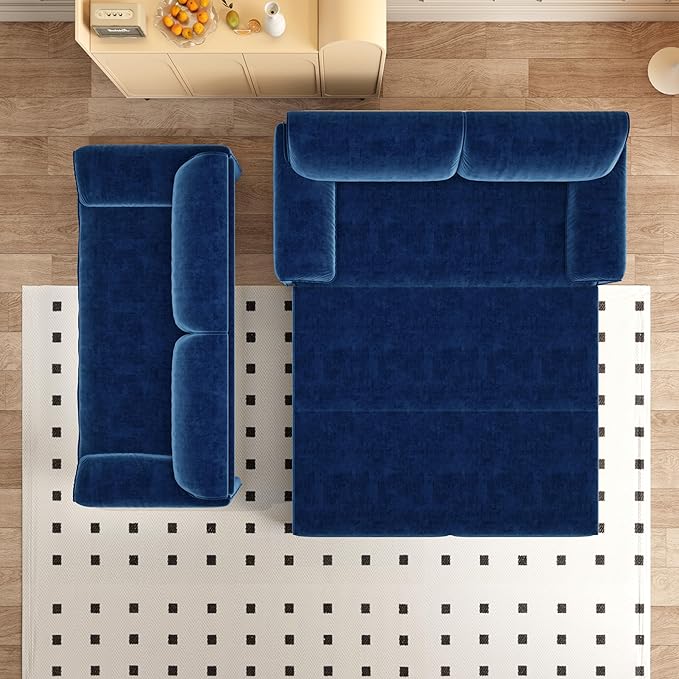 Cilee 66 Folding Sofa Bed 3-in-1 Convertible Loveseat Sleeper Sofa Pull Out Futon Sofa Bed Comfy Floor Couch with Storage Pocket Love Seats Furniture for Living Room Velvet Blue