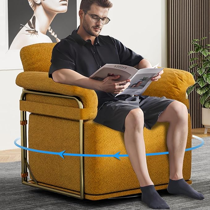 Swivel Accent Chairs 360 Swivel arm Chairs for Bedroom Club Chair with Back Gold Frame Tall Base for Office and Living Room (Orange)