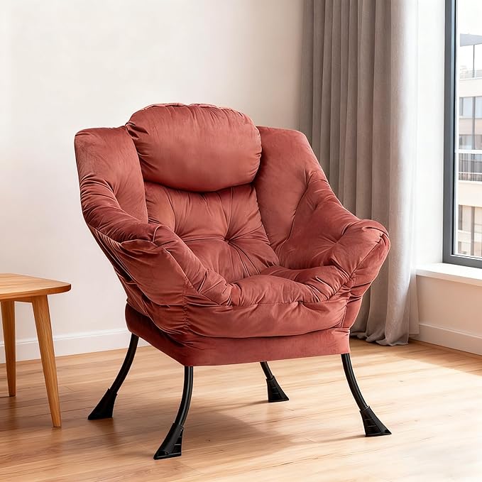 HollyHOME Lazy Chair with Armrest and Side Pocket Comfy Accent Lounge ChairLeisure Sofa Armchair for Living Room Bedroom Dorm or Small Spaces Oversized Reading Sofa ChairVelvet Dusty Rose