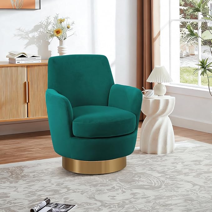 360° Swivel Barrel Chair Set of 2 28.3 Modern Velvet Round Accent Chair Comfy Upholstered Small Armchair with Gold Metal Base for Living Room Bedroom Nursery Office Sillas para Sala Emerald