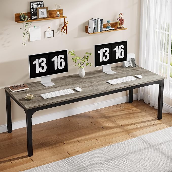 Tribesigns Two Person Desk 78-Inch Long Computer Desk Double Workstation for 2 People Work Desk for Home Office (Gray + Black)