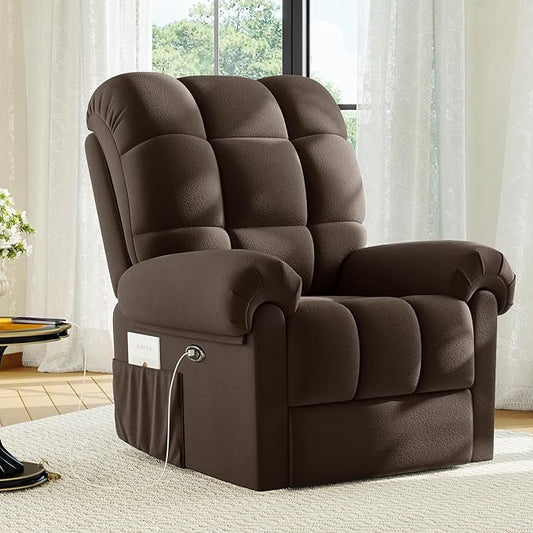 Power Recliner Chair Reclining Chair Comfy Teddy Small Recliners for Small Spaces Adjustable Electric Recliner Chairs for Adults Electric Recliners with USB Port &amp Side Pockets Coffee