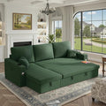 82 Inch L-Shape Sectional Couch 4-in-1 Multifunctional Pull-Out Couch Sleeper Sofa with Storage Chaise Charging Station Cup Holder for Living Room/Office/Apartment (Green)