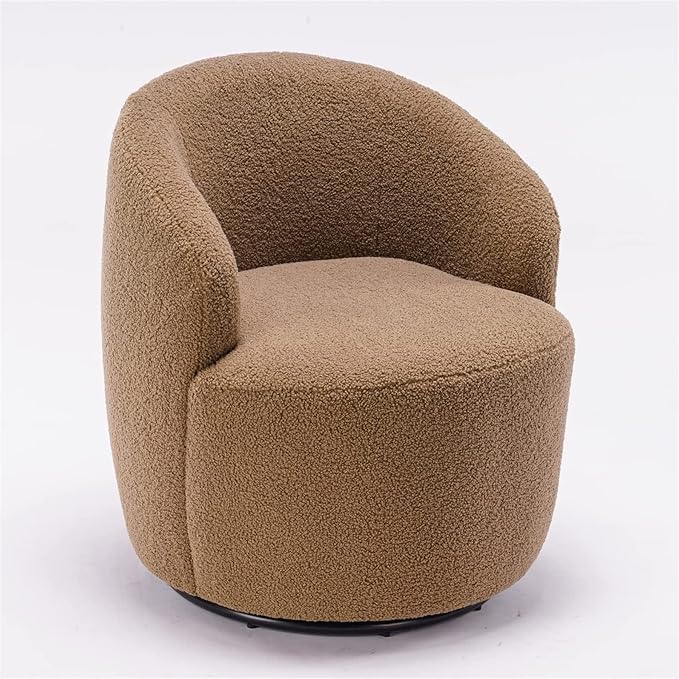 360 Degree Swivel Chair Teddy Fabric Modern Bucket Chair with Black Powder Coated Metal Ring for Living Room Bedroom (Chocolate)
