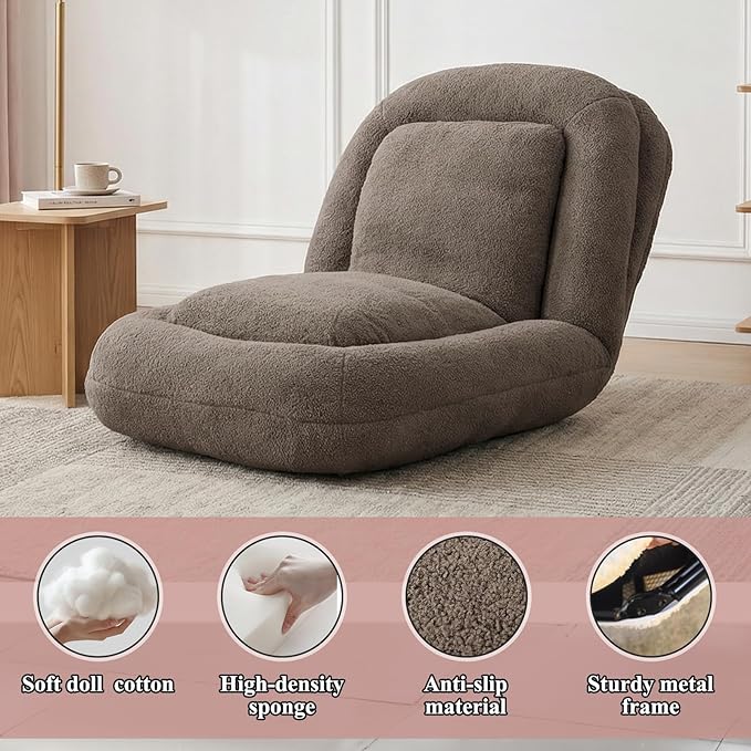 Human Dog Bed Lazy Sofa Couch Plush Floor Gaming Chair5 Adjustable Position sit Sleep fold Suit to Put in Bedroom Living RoomSpace Saving Design Taupe
