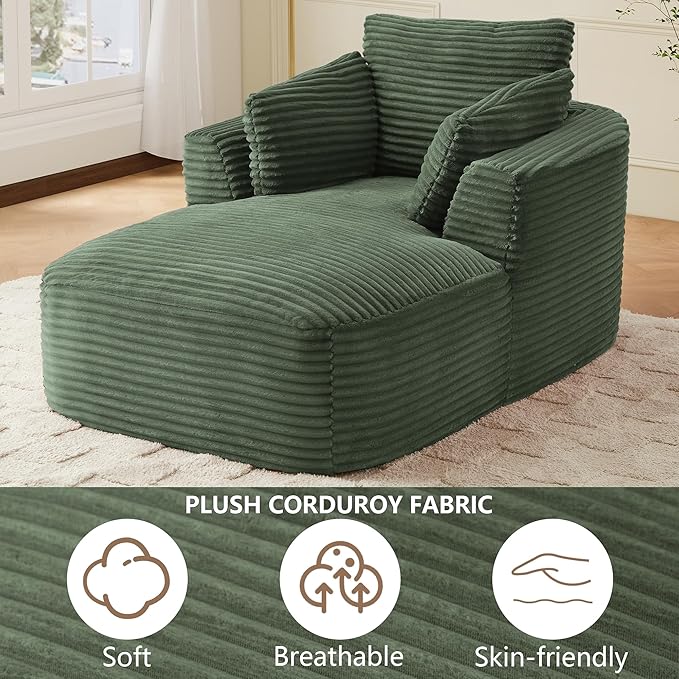 45.3W Boneless Chaise Lounge Sofa Chair Indoor Oversized Corduroy Reading Cloud Couch with Soft Pillows Comfy Single Seat Floor Sleeper Sofa Bed for Living Room Apartment Office Small Spaces