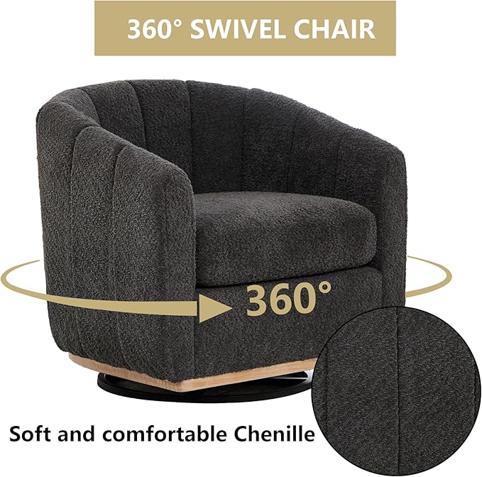 Chocolate Brown Swivel Accent Chairs Set of 2Wide Curved BackrestChenille Upholstered Swivel ChairSet of 2 Accent Chairs for Living Room
