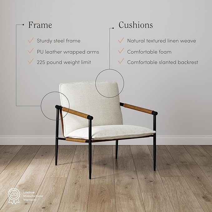 Nathan James Omel Lounge Reading Chair Modern Living Room Accent Chair with Metal Frame and Boucle Upholstery Cream Boucle/Black