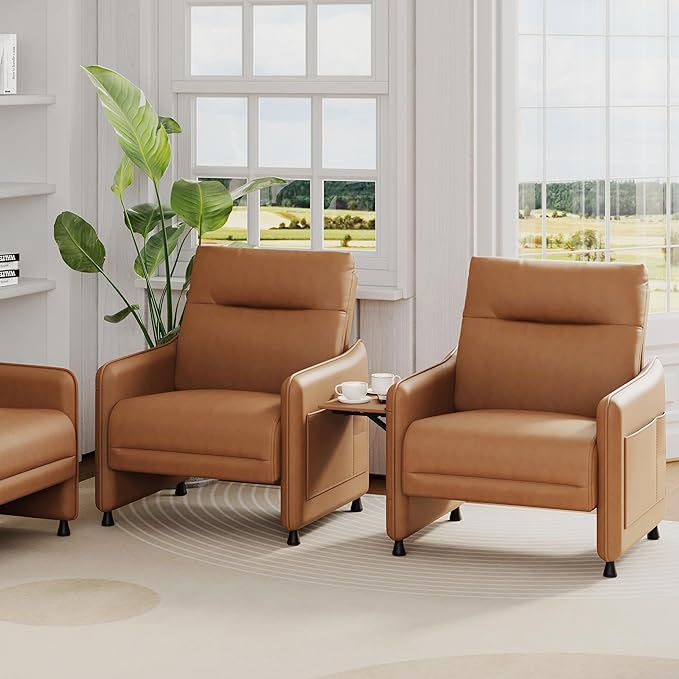 Alunaune Upholstered Living Room Chair Armchair Set of 2 Mid Century Accent Chair Reception Couch Slipper Club Lounge Chair Guest Comfy Single Sofa with Sidetable for Bedroom-Brown