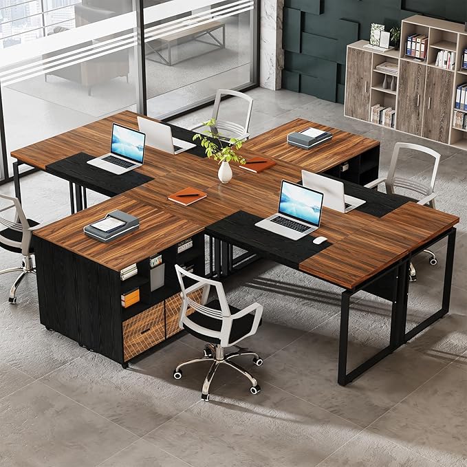Tribesigns L-Shaped Executive Desk with Reversible File Cabinet 63 Office Desk with Storage Drawers L-Shaped Computer Desk with Drawer Cabinet for Hanging Letter Size Files (Brown+Black)