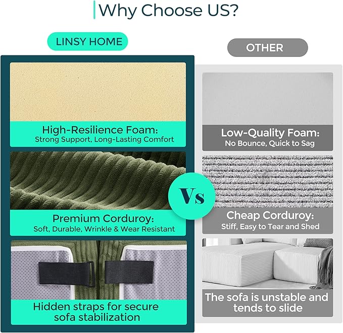 LINSY HOME Oversized Convertible Sofa Bed with 2 Pillows &amp Ottoman Corduroy Boneless Couch Folding Modular Sleeper Sofa L Shaped Couch Floor Sofa for Living Room Apartment Upgrade Backrest (Gre