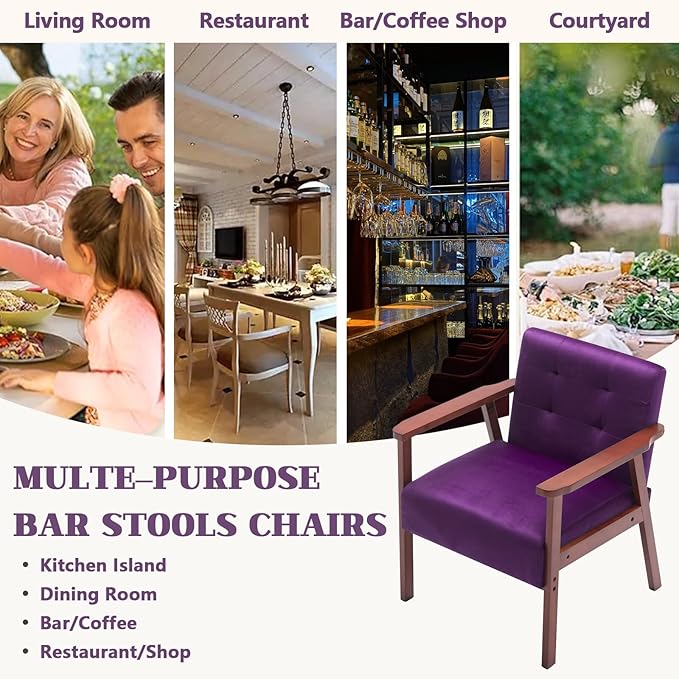 Anwick Mid-Century Modern Accent ChairPU Leather Living Room Chair with Solid Wood FrameComfy Armchair Lounge Reading Chairs for Bedroom Office (Purple)