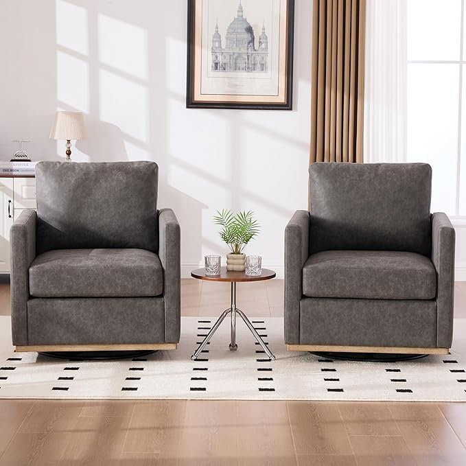 Aoiy &amp Wifon 30.7 W Swivel Accent Chair Mid Century Modern Swivel Chair for Living Room Comfy Small Accent Chair PU Leather Gray