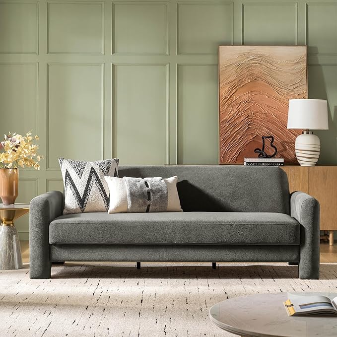 HULALA HOME 84 Modern Curved Sofa Comfy Chenille Couch with Wrapped Armrests 3 Seater Sofa for Living Room Easy to Assemble Grey