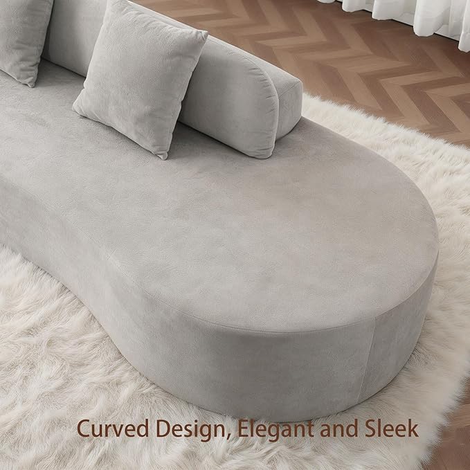 Txtin's 130” Boneless Sectional Couches for Living Room | Curved Plush Cloud Couch with 3 Pillows | Oversized Modern Sofa for Office | Gray | Gray Oversized Plush Modular 3 Pillows Living Room