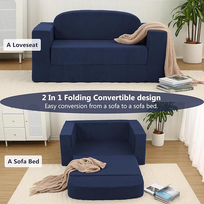 MeMoreCool Boneless Corduroy Loveseat &amp Sleeper – 2-in-1 Fold-Out Futon Couch Bed with High-Density Foam Removable Washable Cover for Apartments Guest Stays Small Bedrooms