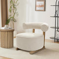 LuxenHome Accent Chair with U-Shape Back Upholstered Cream Modern Barrel Chair with Solid Wood Leg and Frame Club Stylish Armless Chair for Nursery Bedroom Living Room Hotel Office