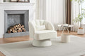 Garvee Ultra-Plush Swivel Accent Chair 360° Barrel Lounge Chair with Cloud-Like Padding &amp Modern Striped Backrest Teddy Fleece Upholstered Round Armchair for Living Bedroom Reading Nook - Beige