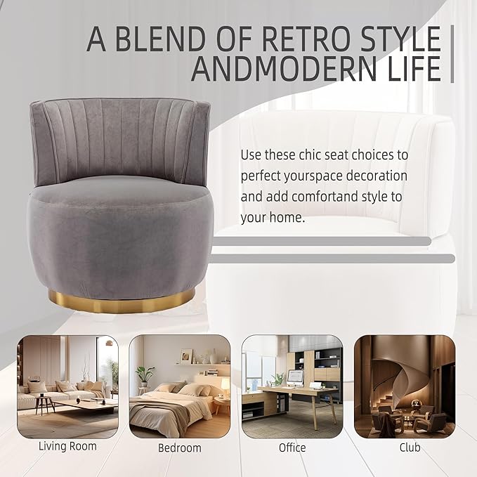 360 Degree Swivel Cuddle Barrel Accent Sofa Chairs Round Armchairs with Wide Upholstered Fluffy Velvet Fabric Chair for Living Room Bedroom Office Waiting Rooms