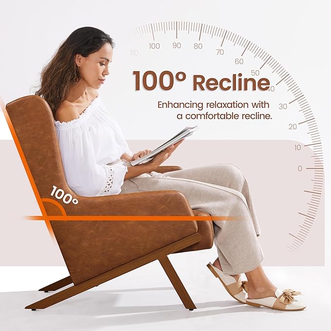 Yaheetech Brown Accent Chair PU Leather Armchair High Wide Backrest Oversized Recliner Chair Thick Seat Cushion for Office Reception Room Reading Nook Brown