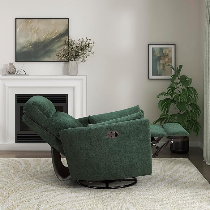 Lexicon Modern Swivel Glider Recliner Chair - Quiet 360 Swivel Chair Durable Microfiber Upholstered 2 Pillows Manual Reclining for Living Room Small Spaces Nursery Apartment Bedroom Green