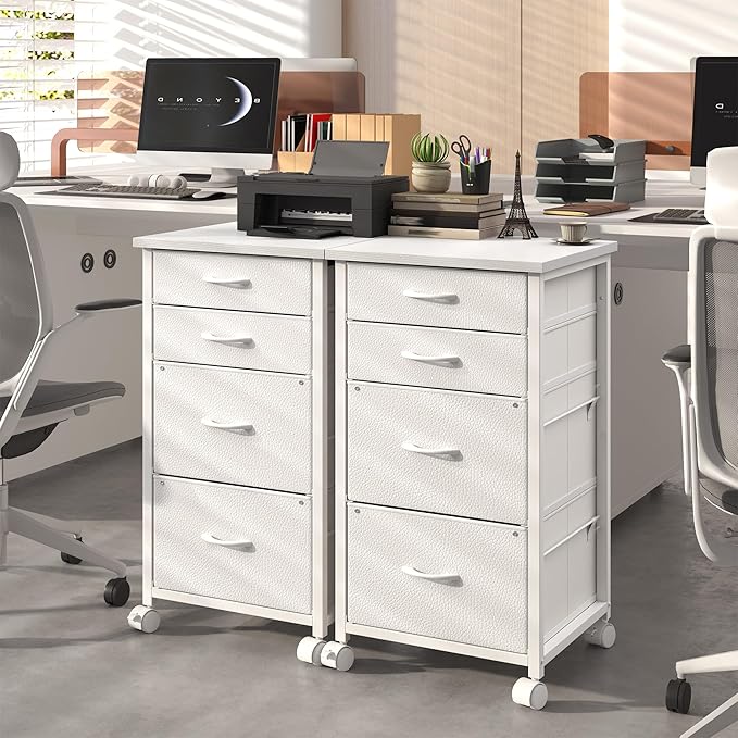 4 Drawers Mobile File Cabinet Vertical Filing Cabinet with Fabric Drawer Fits A4/Letter Size Printer Stand for Home OfficeWhite