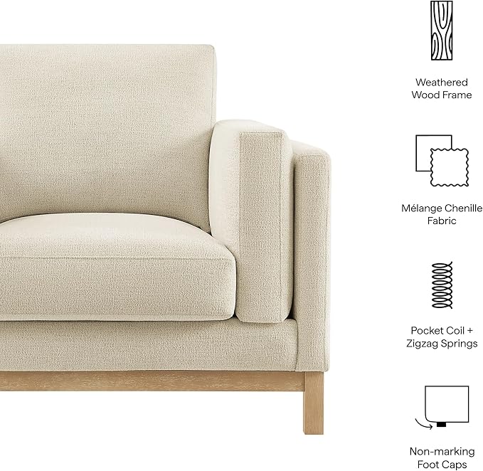 Modway Roscoe Fabric Armchair in Ivory - Comfortable Deep Seat Accent Chair with Arms for Living Room or Bedroom