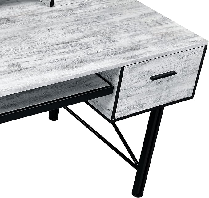 Antique White and Black 5-Drawer Computer Desk - Office Storage &amp Home Decor