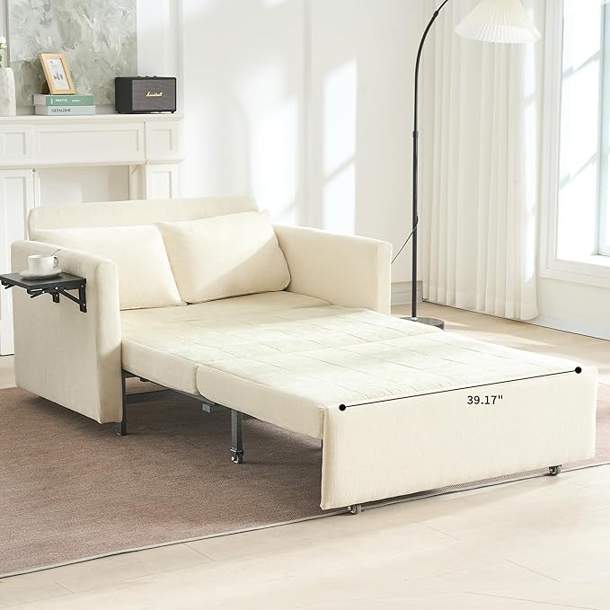 45 Oversize 3-in-1 Sleeper Chair 75 Long Pull-Out Sleeper Sofa Bed with Wing Table and Side Pocket for Living Room Bedroom Small Space Beige