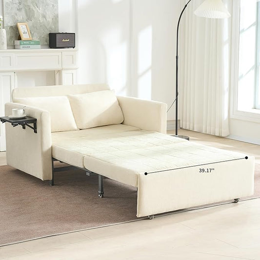 45 Oversize 3-in-1 Sleeper Chair 75 Long Pull-Out Sleeper Sofa Bed with Wing Table and Side Pocket for Living Room Bedroom Small Space Beige