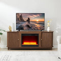 Fireplace TV Stand Fluted TV Stand with Storage and Sliding Door Farmhouse Entertainment Center Media Console Table for Living Room (Walnut)