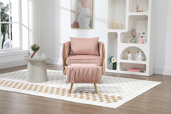 Accent Chair with Storage Ottoman Chair Tufted Barrel Chair Set Arm Chair for Living Room Bedroom