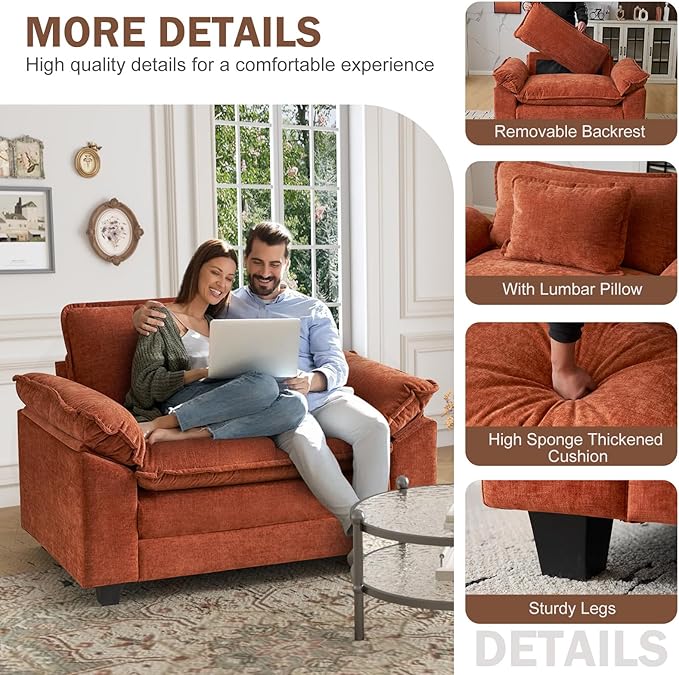 CDCASA Oversized Accent Chair Chenille Comfy Cloud Sofa Chair with Large Seat and Upholstered Armrests Modern Extra Wide Armchair Reading Chairs for Bedroom Living RoomTerracotta Orange