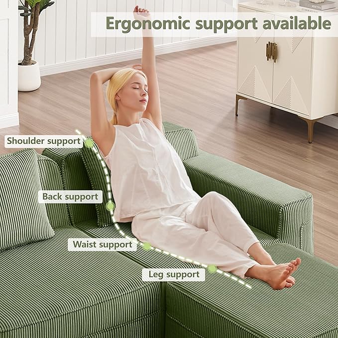 Loveseat Boneless Sofa Couches for Living Room-81 Green 2 Seater Cloud Couch-No Assembly Required Modular Corduroy Full Sponge Compression Sofas for House Apartment