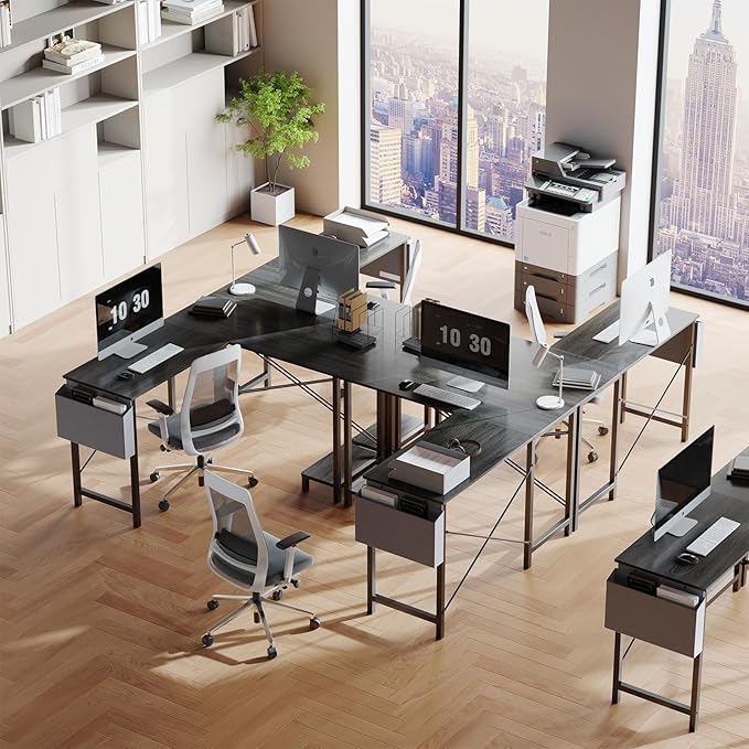 DUMOS L Shaped Desk Computer Gaming Corner Table 50 Inch Home Office Writing Student Work PC Workstation with Side Storage Bag CPU Stand for Bedroom Small Spaces