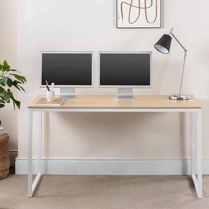 Zinus Jennifer 55 Inch White Frame Desk/Computer Workstation/Office Desk/Dining Table/Easy Assembly Natural
