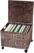 Trademark Innovations Rolling File Box Wicker File Cabinet Hanging File Baskets Water Hyacinth Storage Basket (Dark Brown)