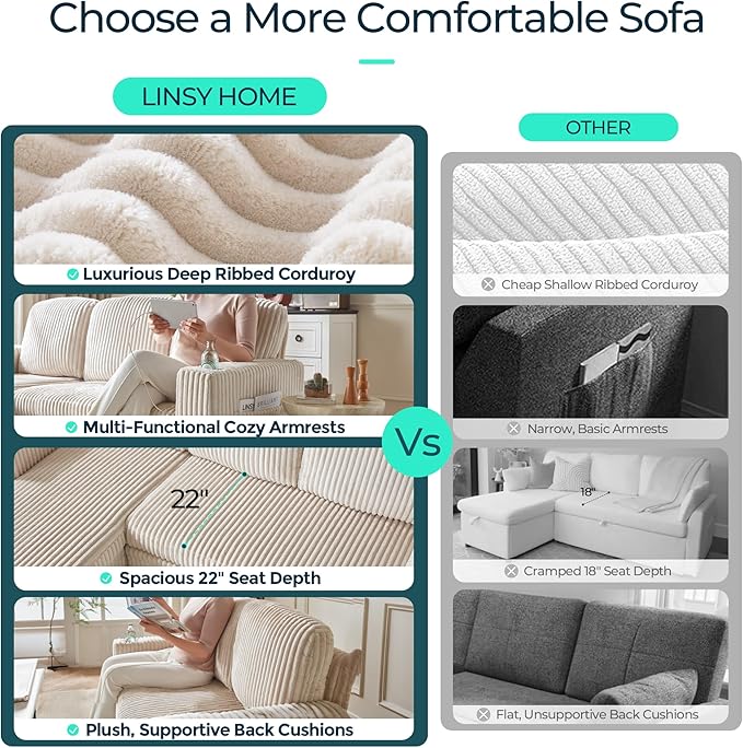 LINSY HOME Pull Out Loveseat Sofa Sectional Sleeper Sofa Plush Corduroy Love Seat Couch Pullout Modular Sectional Couches for Living Room Apartment Bedroom (Beige)