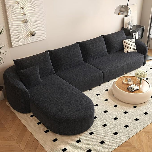 138.6 L Shaped Modern Modular Sectional Curved Back Sofa Minimalist Style Comfy Cloud Couch for Living Room Apartment No Assembly Required Boneless Couches (BlackLeft Facing Chaise)