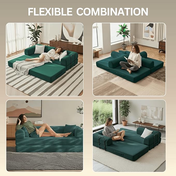 Alpen 77 Convertible Sleeper Sofa Bed with Pillow - Corduroy Fabric &amp High-Density Sponge &amp Fixed-Shape Frame Modular Sofa for Living Room/Lounge/Studio Green