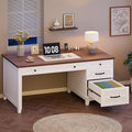 GAOMON 54.5in Wooden Executive Desk with Drawers Office Desk Computer Table with Charging Station Farmhouse Home Office Desk with File Cabinet Storage for Study and Home Office White Walunt