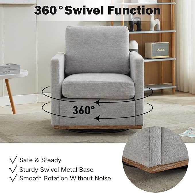 Chifee &amp Vingol 30.7 W Mid Century Modern Swivel Accent Chair for Living RoomLight Gray