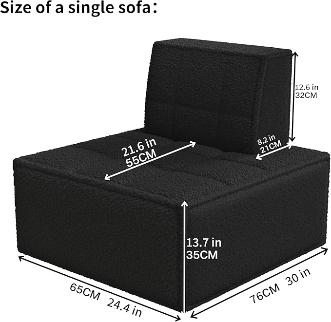 PurrJoys Modular Sectional 3-Seater Sofa 3-Piece Deep Seat Corduroy Lounge Sofa Small 3-Seater Couch for Living Room Bedroom Apartment Black