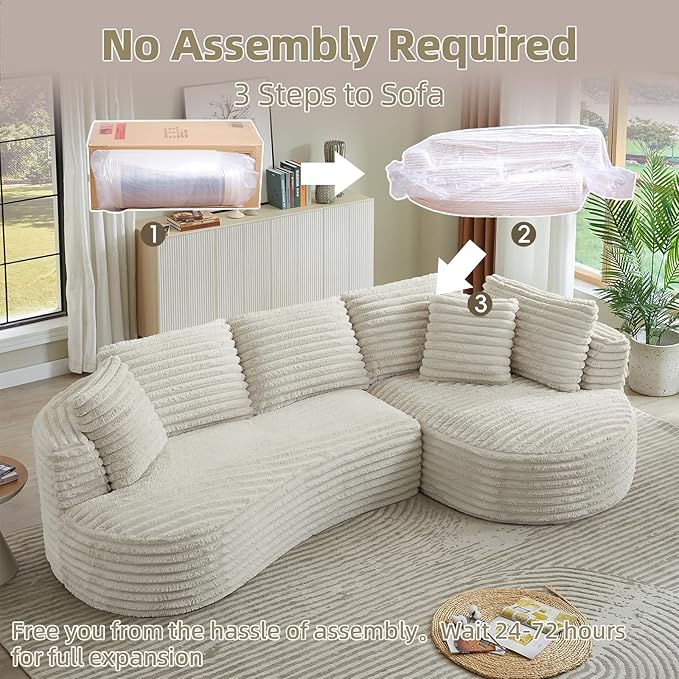 121 Cloud Sectional CouchOversized Corduroy Couches with L-Shape ChaiseModern Modular Sofa with Deep SeatUpholstered Boneless Couch for Living Room (Cream Right Facing Chaise)