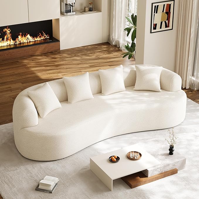 Oversized Sectional Sofa for Living Room Modern Luxury Plush Chenille 4-Seater Extra Deep &amp Wide Seat Curved Cloud Couch with 4 Throw Pillows No Assembly Needed Cream White